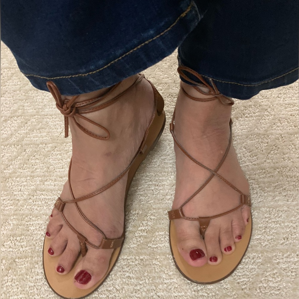 J. Crew brown Leather Sandals Women's size 8 Gladiator Sandals chic straps flats